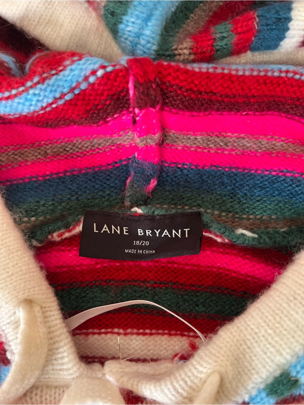 Lane Bryant Striped Cowl Sweater in Hot Pink, Teal & Cream